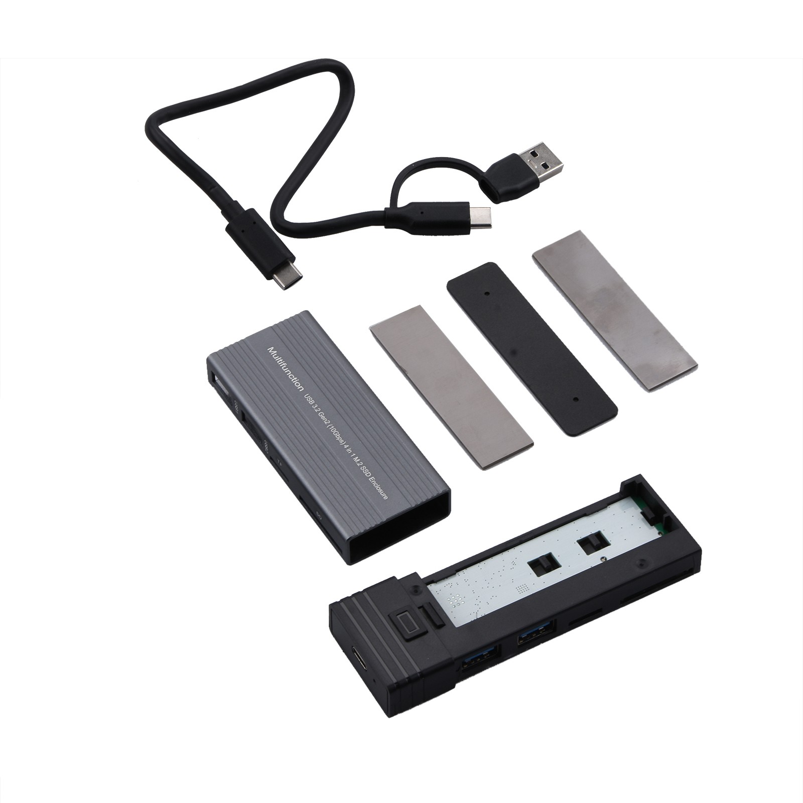 10Gbps Mobile External SSD Adapter Case 2 In 1 Design M.2 NVMe SSD&USB Hub