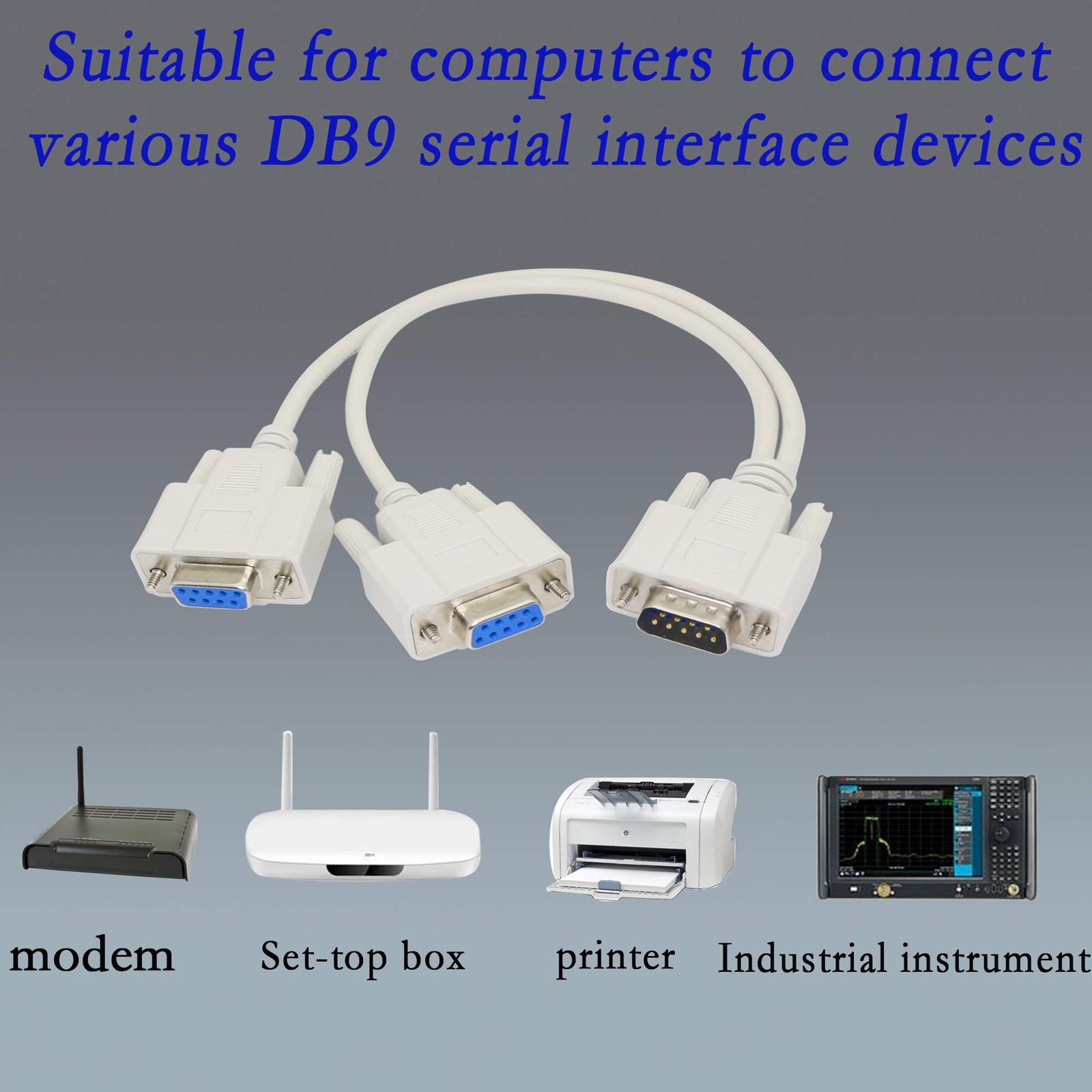 PNGKNYOCN 30cm DB9 Y Splitter Cable DB9 9 Pin 1 Male to 2 Female Rs232 Serial…