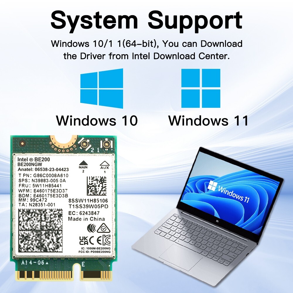WiFi 7 M.2 Card Intel BE200 NGFF 2230 – Tri-Band 5.8Gbps Bluetooth 5.4 Wireless