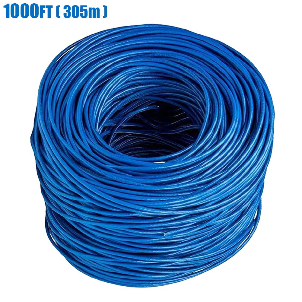 1000FT CAT5E Network LAN Ethernet UTP Bulk Cable Solid Copper Wire 24AWG Blue