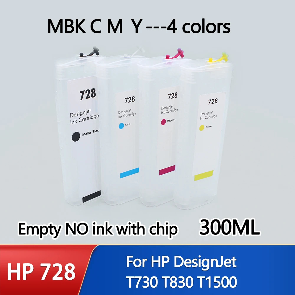 4 Colors Ink Cartridge For HP 728 Refillable Cartridge For HP Designjet T730/830