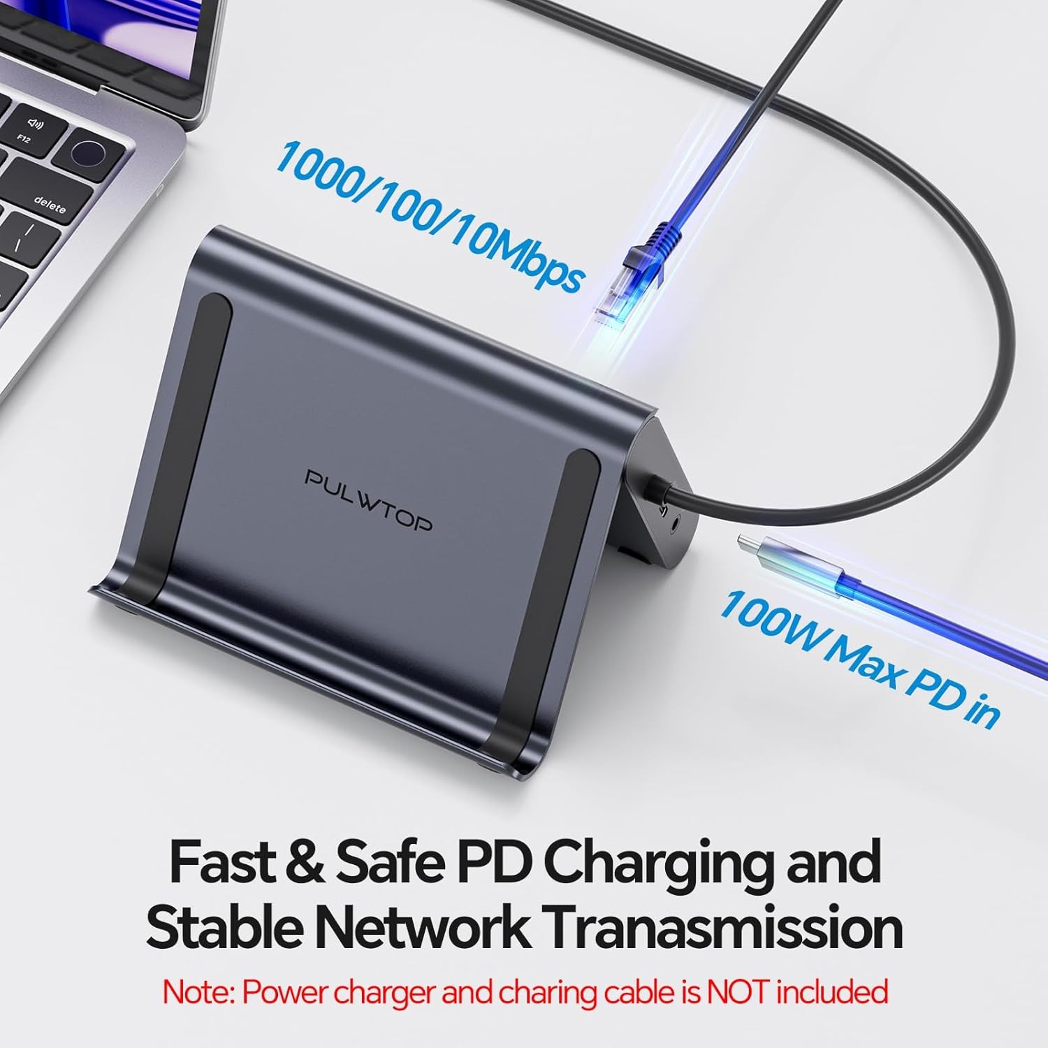 New – Pulwtop MacBook Docking Station Dual Monitor 4K@60Hz, Vertical (Midnight)