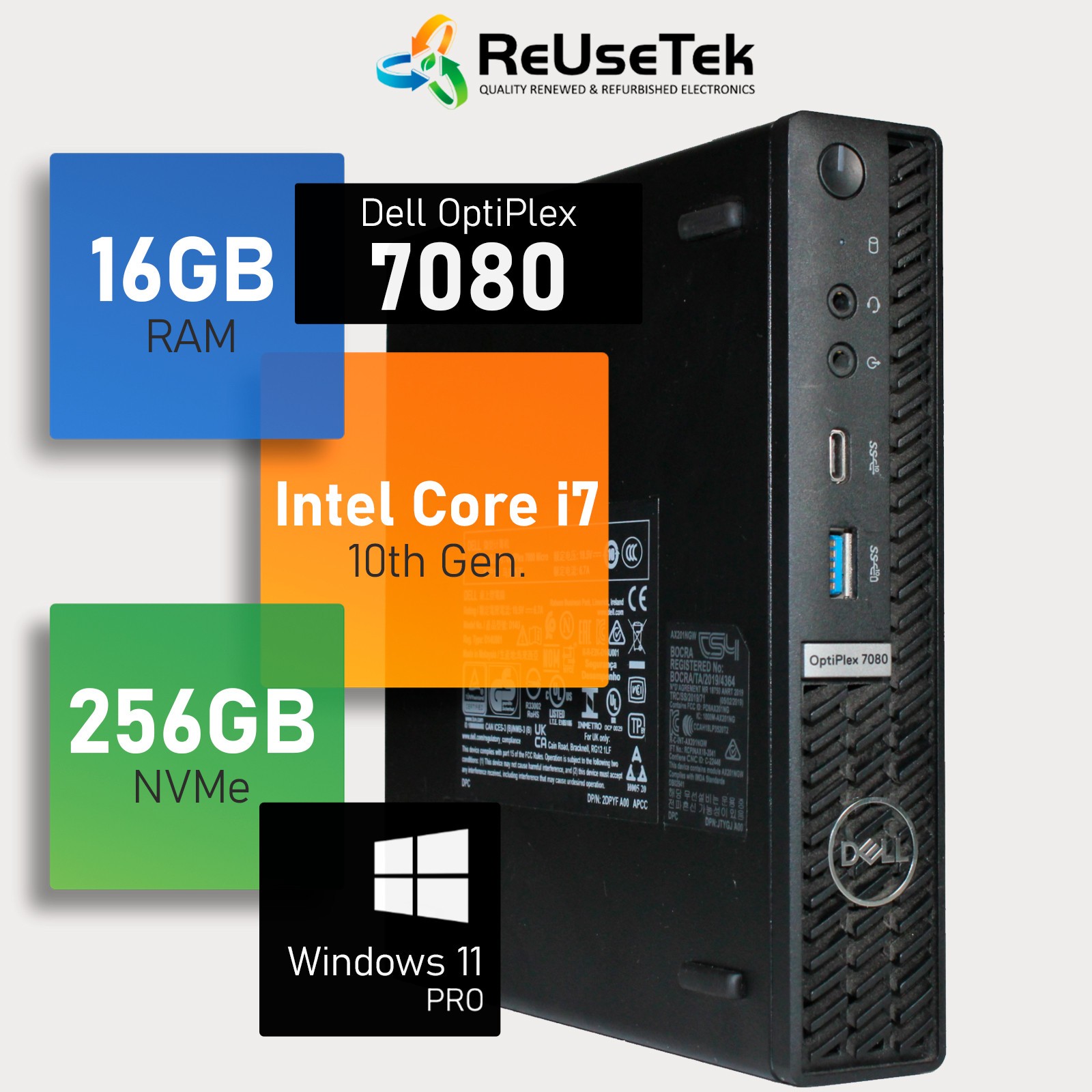 Dell Optiplex 7080 Micro Intel i7-10700T 16GB RAM 256GB NVMe WiFi+BT Win 11 Pro