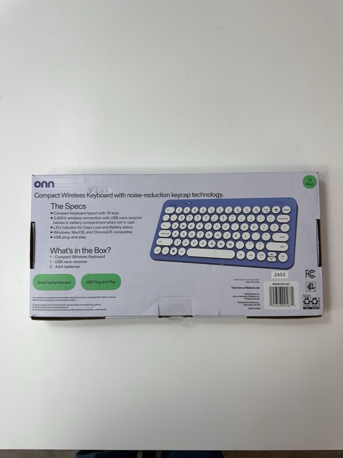Onn Compact Wireless Keyboard, 78 Keys, Blue Retro Round Keycaps