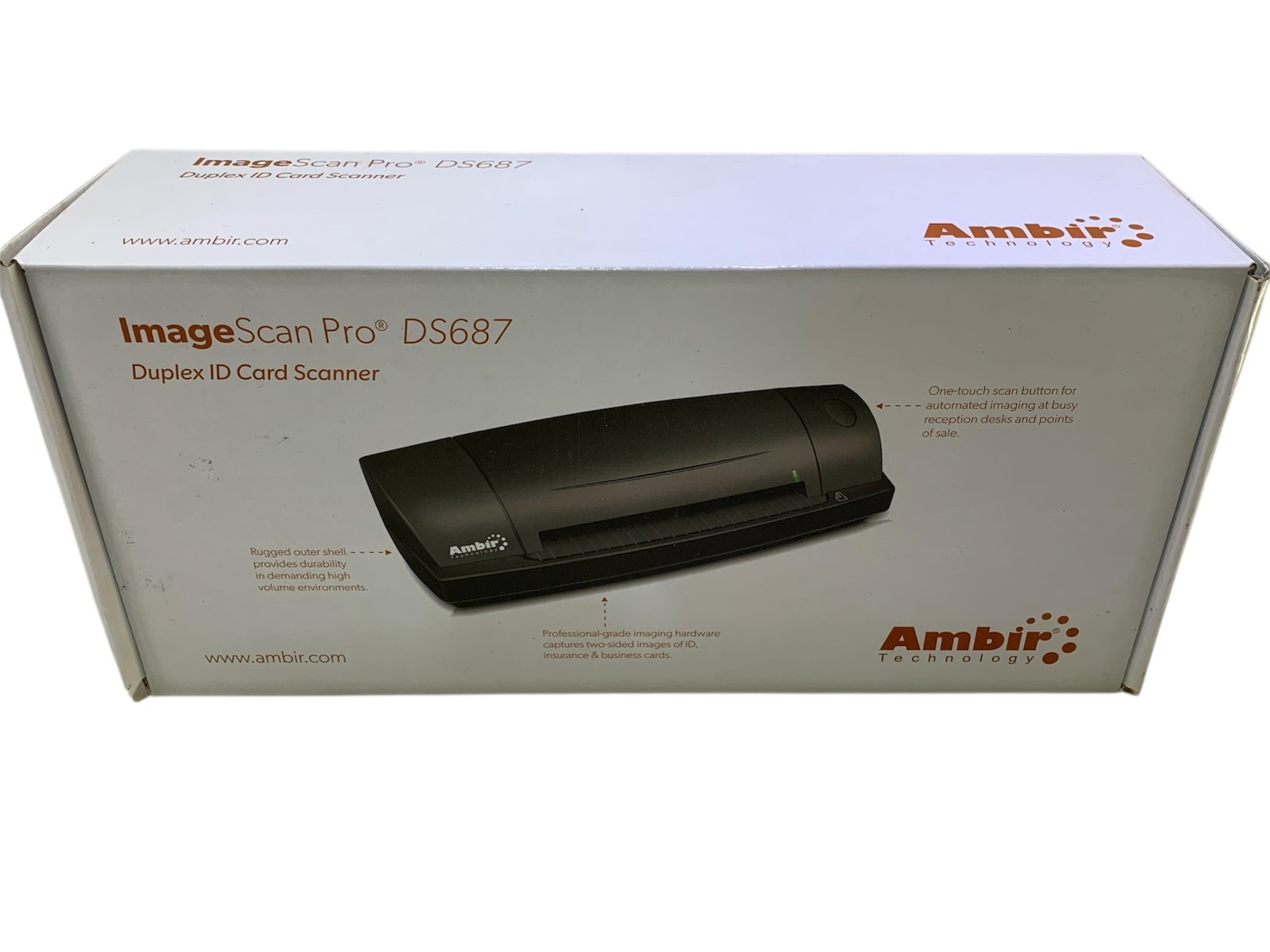 NEW AMBIR ImageScan PRO 687 DUPLEX CARD SCANNER MODEL: DS687 DS687-3 – NEW