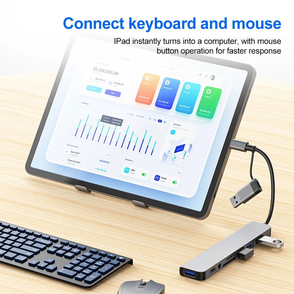 8-in-1 USB C Hub, USB 3.0 Docking Station with 5Gbps Port, SD/TF Card Reader