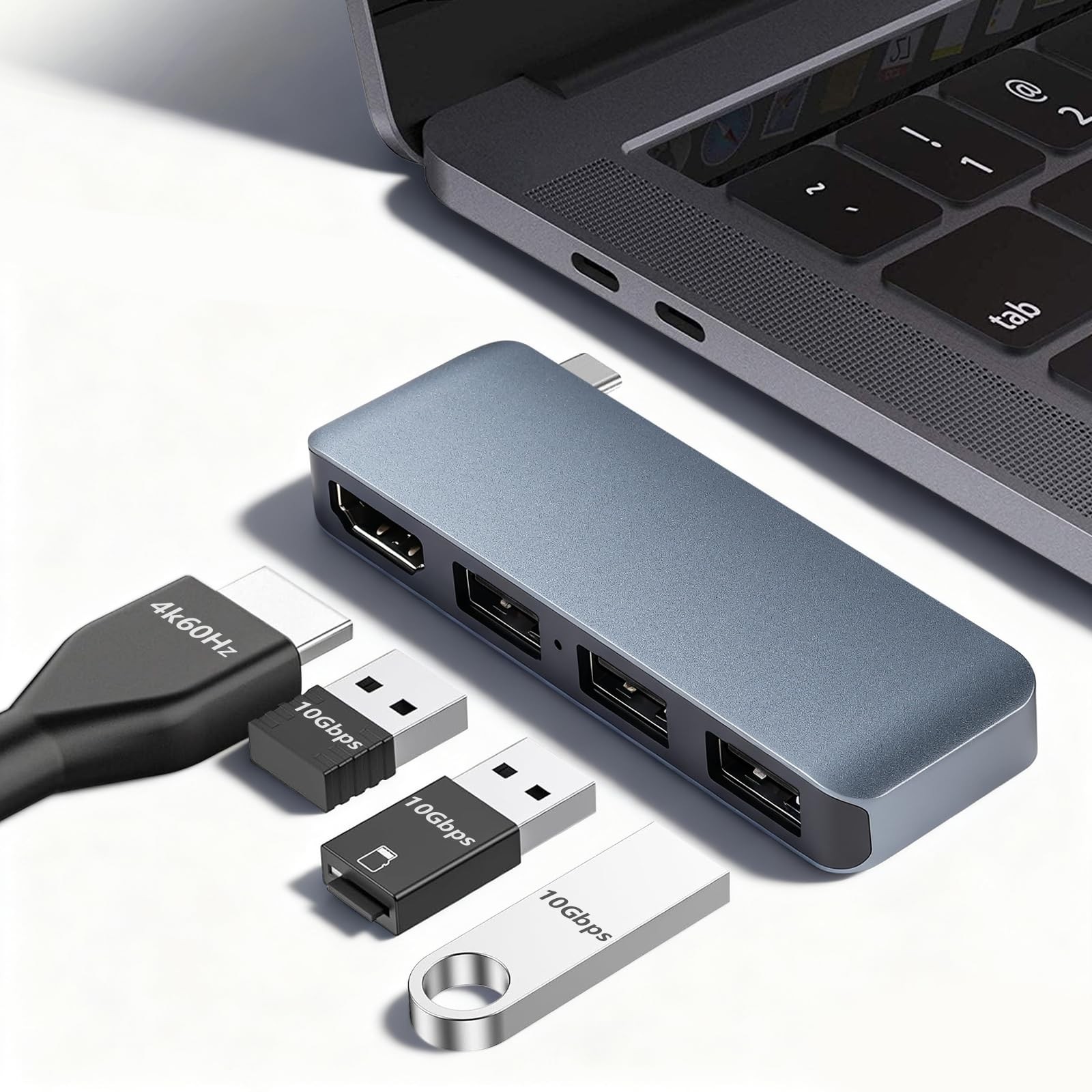 USB Hub for MacBook /, USB -3.2 Multiport Adapter, 4K60Hz HDMI Output, 3 USB-…