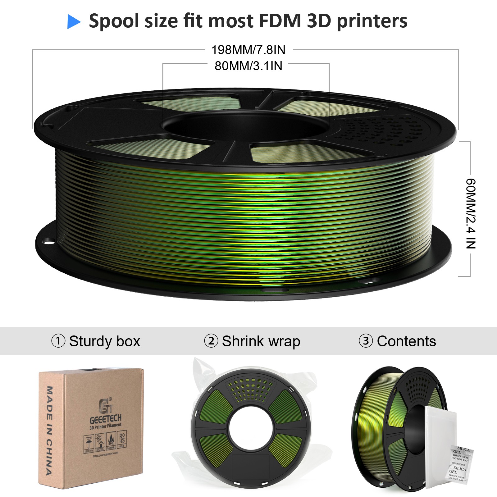 GEEETECH 3D Printer Filament Silk/Two-color/Tricolor Change PLA 1.75mm 1KG/Roll