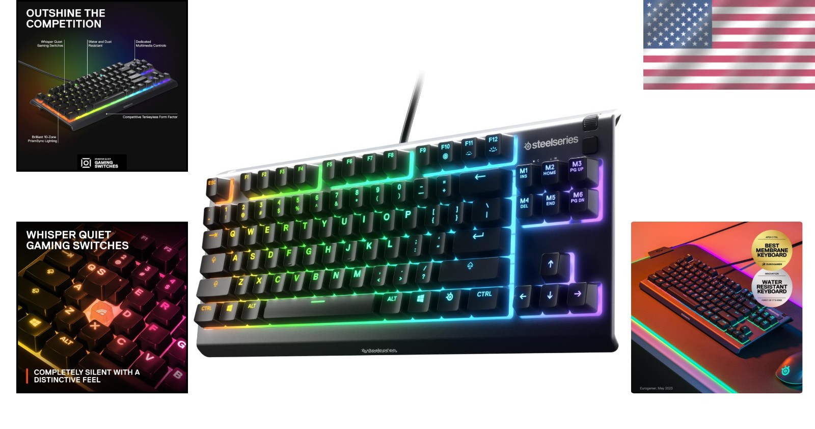 Gaming Keyboard Mechanical RGB Tenkeyless Water Dust Resistant Quiet Switches