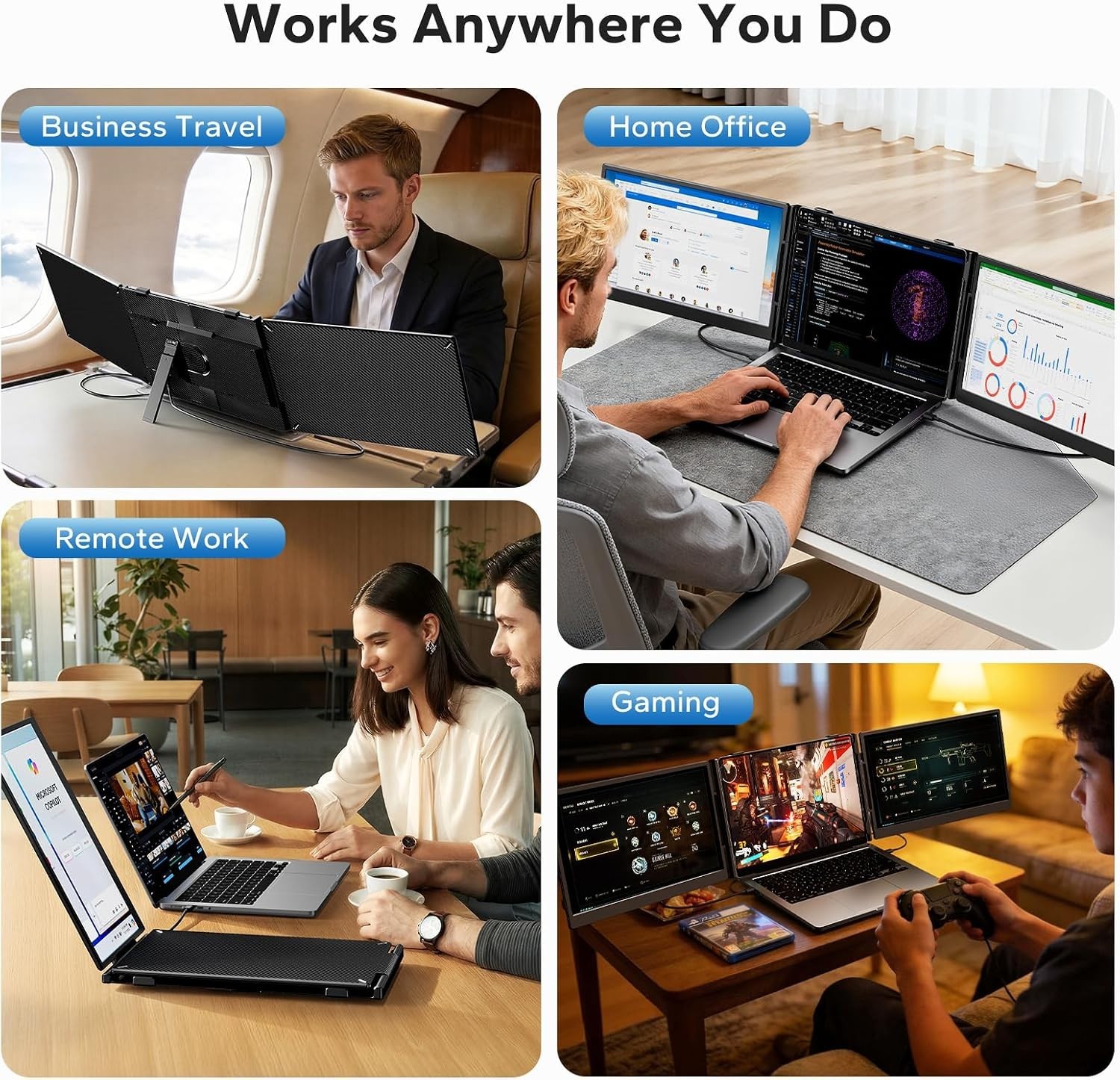 Laptop Screen Extender, 14″ FHD 1080P IPS Triple Screen Laptop Monitor Extender