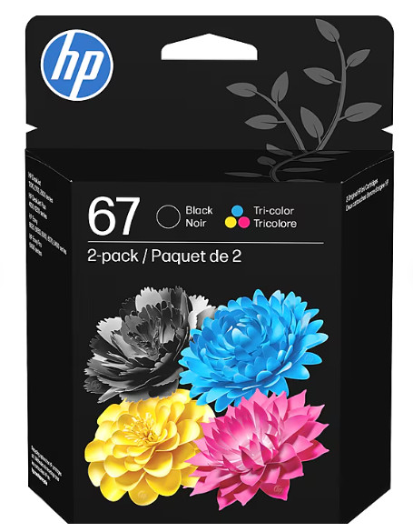 Genuine HP 67 Black & Tri-Color Ink Cartridges Combo 2-Pack 3YM83A
