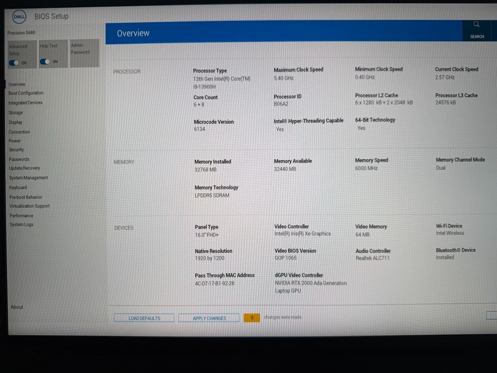 Dell Precision 5680 16″ i9-13900H 2.6GHz 32GB 1TB SSD RTX 2000 Ada 8GB Win 11 Pr
