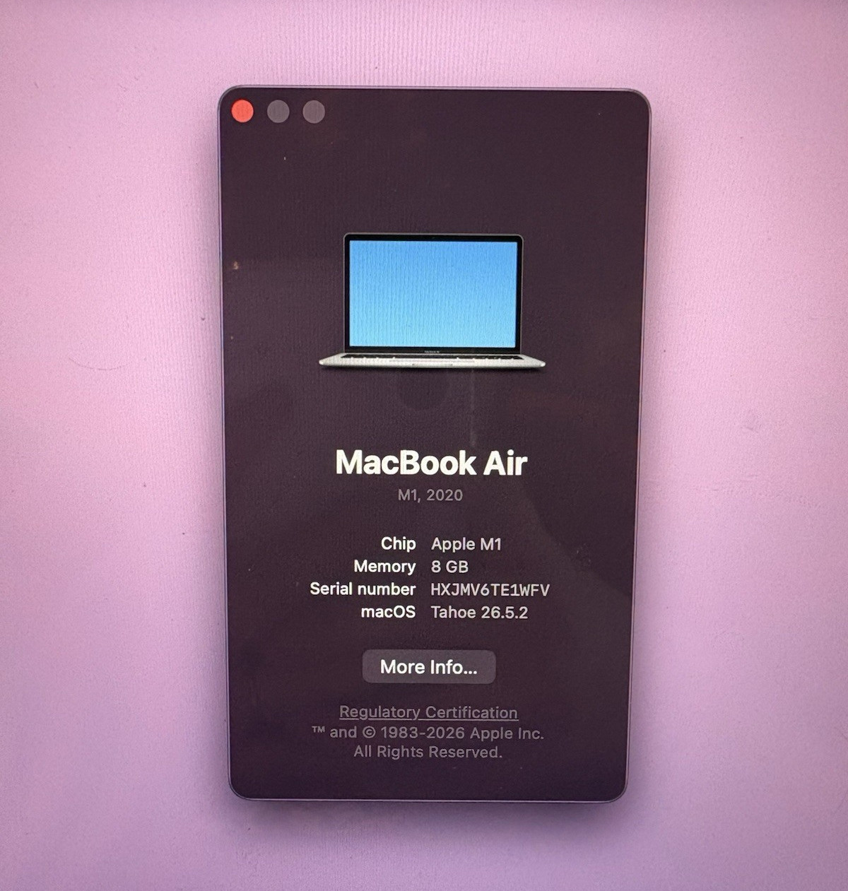 Apple MacBook Air 13.3in M1 2020 8GB RAM 256GB SSD Silver macOS Tahoe