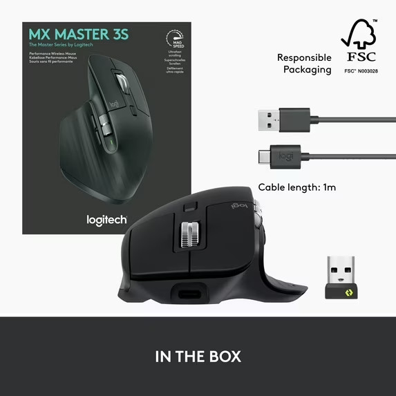 Logitech MX Master 3S, Wireless Performance Mouse, Ergo, 8K DPI
