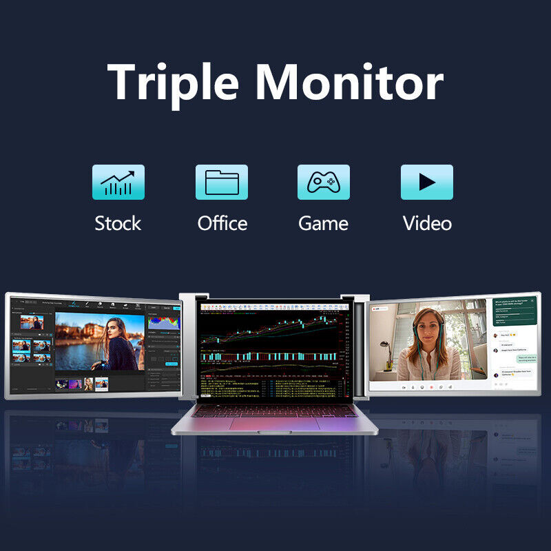 Plug And Play Portable Dual Monitor For Laptop Triple Screen Extender Monitor