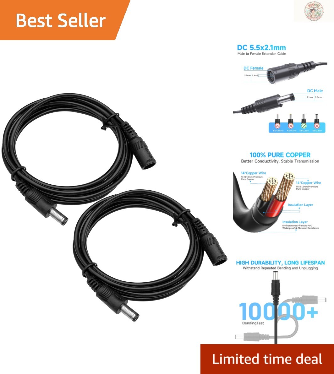 3ft Outdoor/Indoor DC Power Extension Cable – Heat & Water Resistant