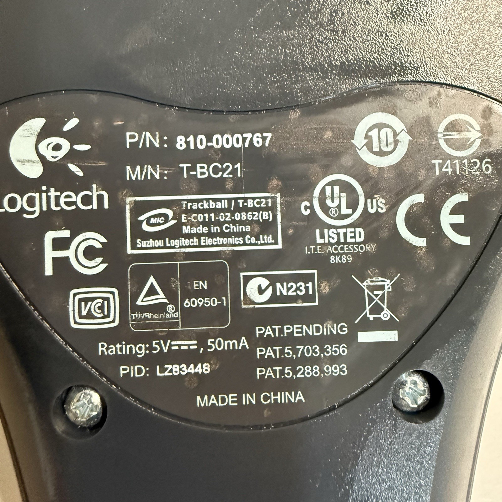 Logitech T-BC21 Trackman Trackball USB Mouse Marble Ball 810-000767 – TESTED