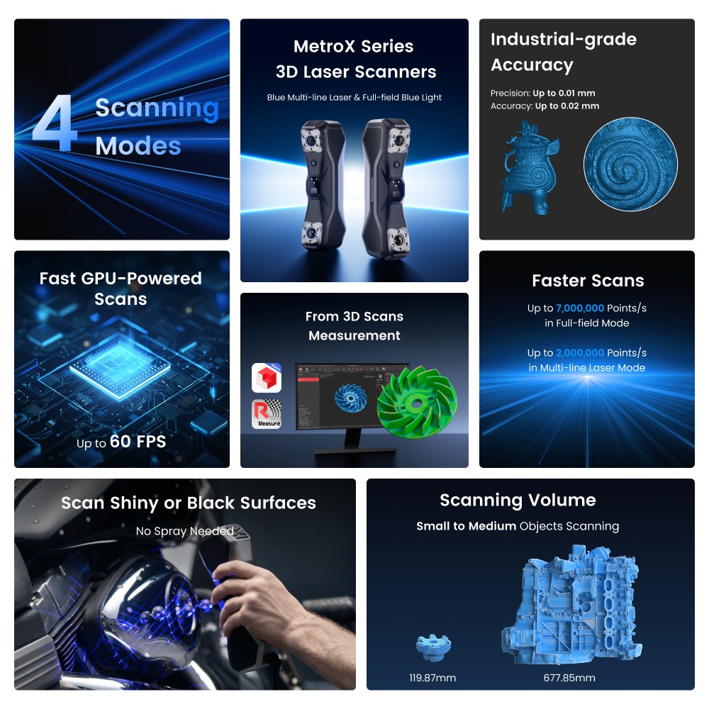 Revopoint MetroX 3D Laser Scanner For CAD Designer 0.01MM Handheld Laser Scanner