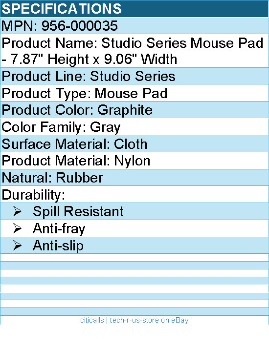 Logitech 956-000035 Studio Series Mouse Pad – 7.87″ Height x 9.06″ Width