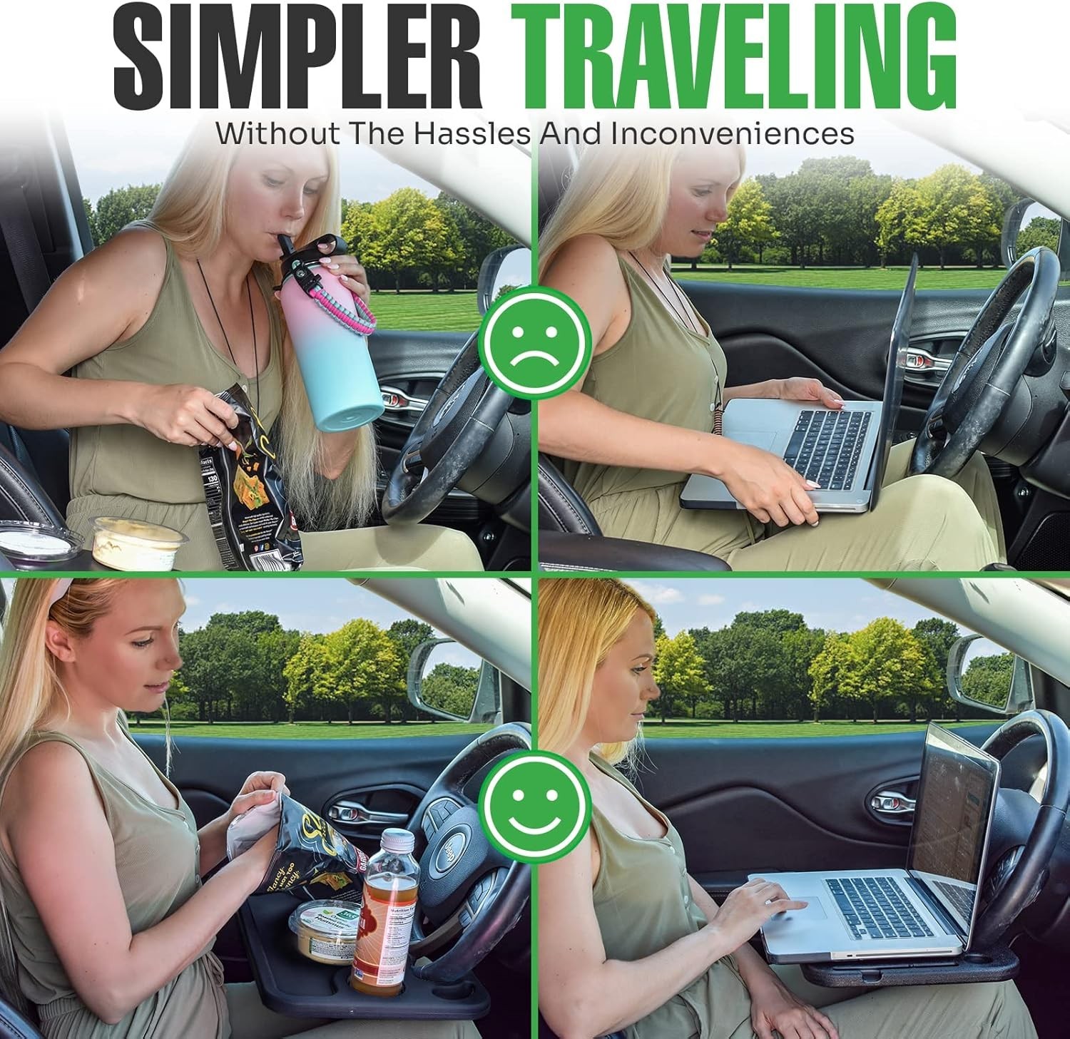 Multi-Functional Steering Wheel Desk for Travelers – Snack & Laptop Ready