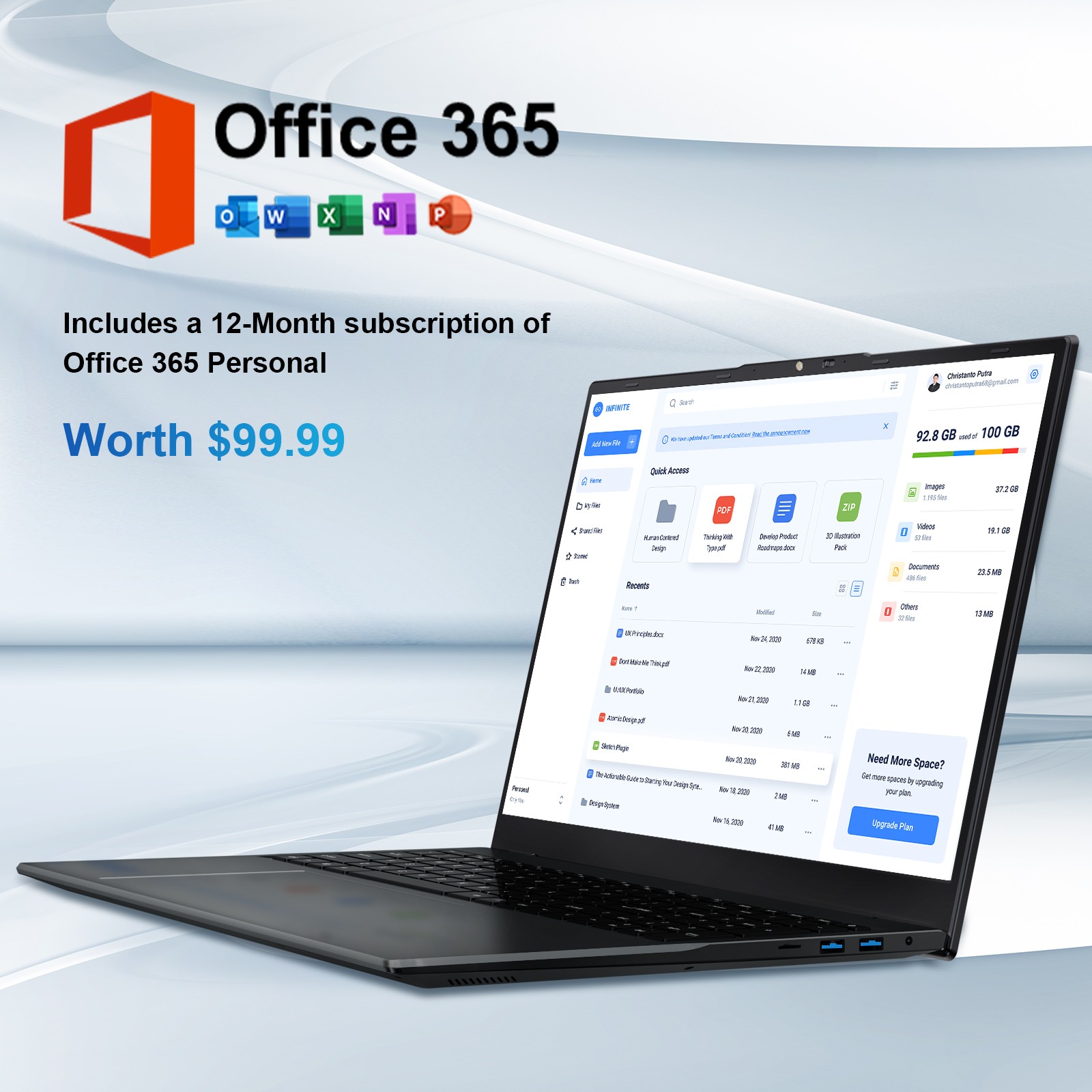 Jumper 17.6″ FHD IPS Laptop Windows 11 Intel N5095 640GB SSD Office 365
