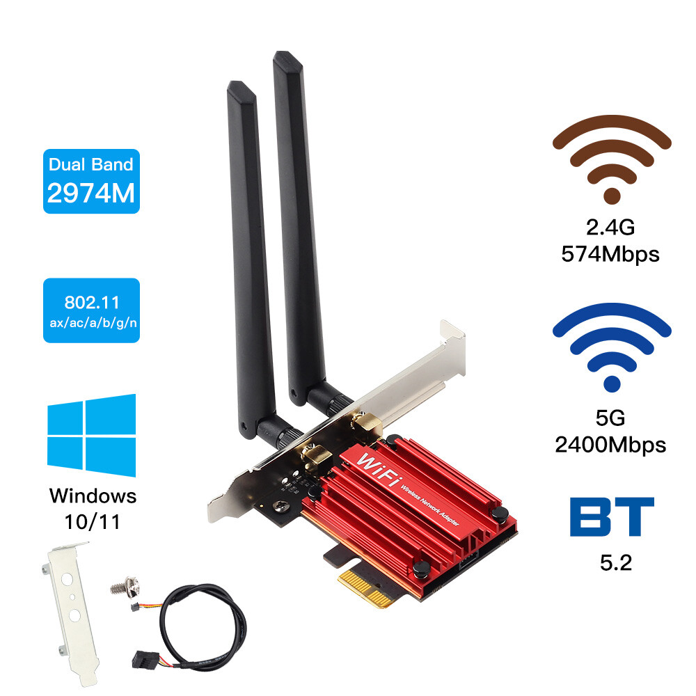 PCE-AX3000 WiFi 6 PCI-E Network Card Intel AX200 Chip Dual Band Bluetooth 5.2