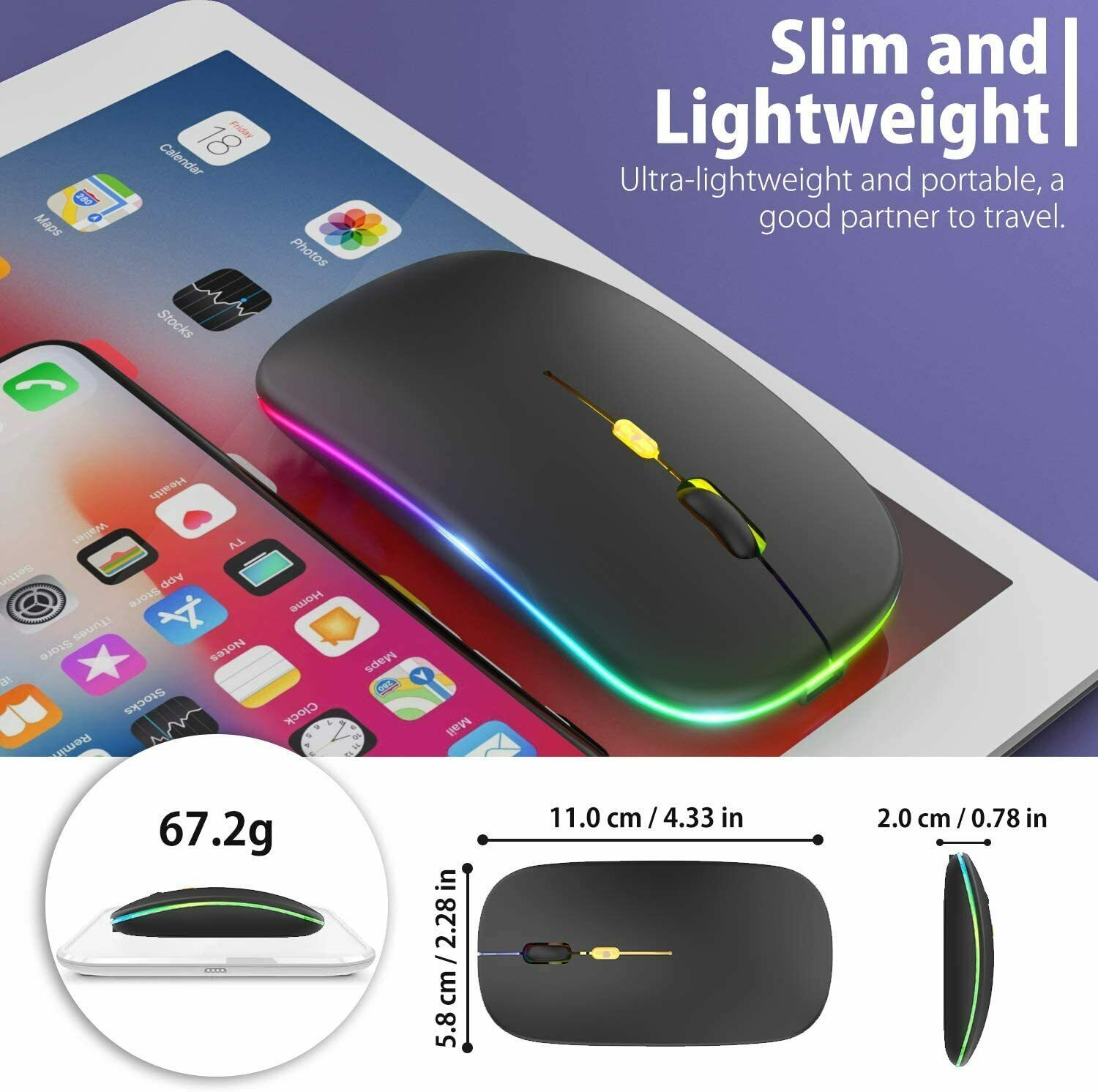 2.4GHz Wireless Bluetooth Optical Mouse USB Rechargeable RGB Mice For PC Laptop