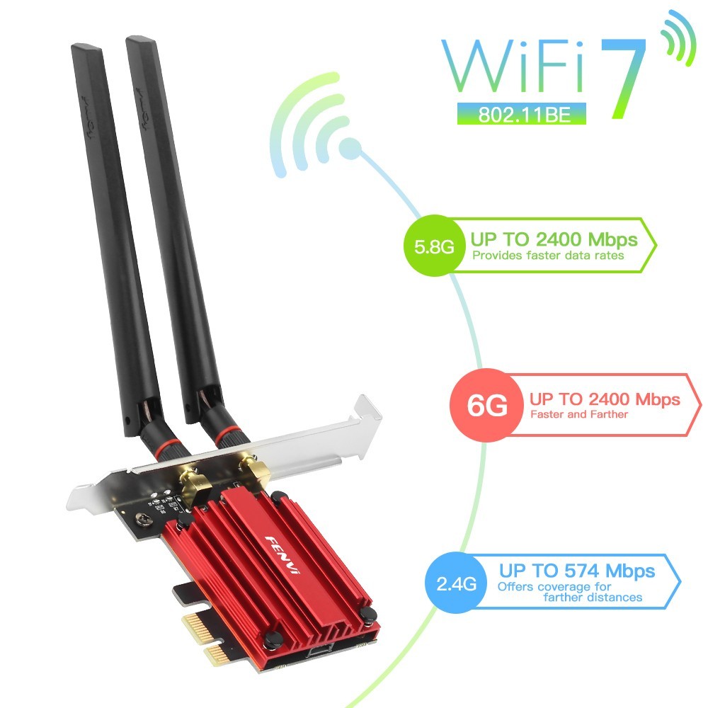WiFi 7 PCIe Desktop Adapter Tri-Band Bluetooth 5.3 Wireless Card for Intel AMD