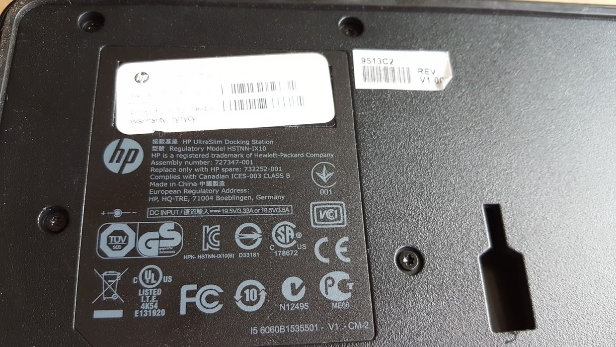 HP 65W 2013 EliteBook UltraSlim Laptop Docking Station D9Y32AA#ABA-2 x DPs + AC