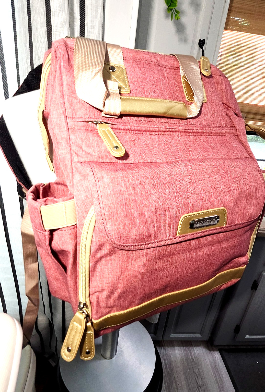 NEW Women’s Laptop Backpack 15.6″ Travel Bag USB Port Pink Gold TSA