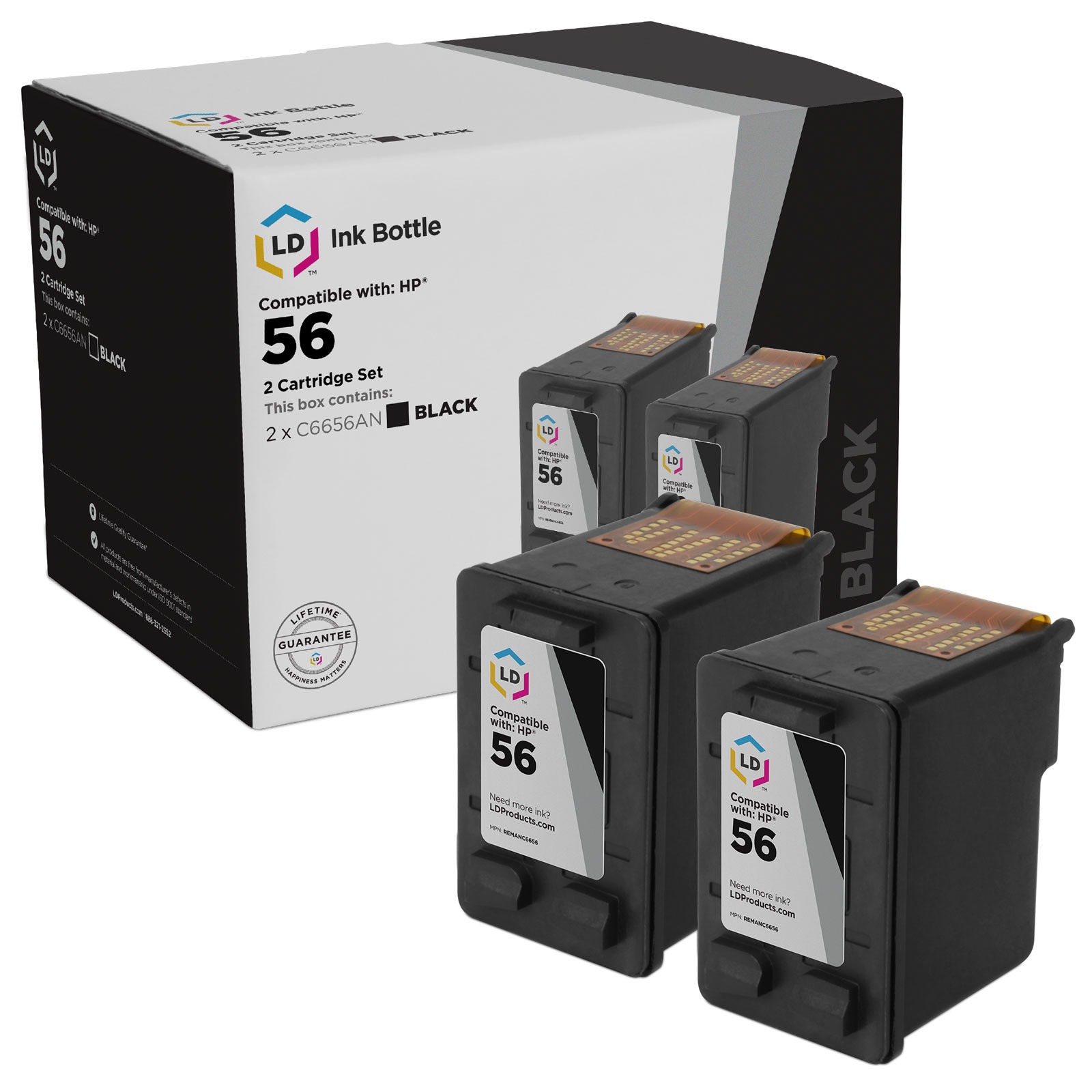 LD Products Replacement for HP 56 C6656AN Pack of 2 Black Ink Cartridges