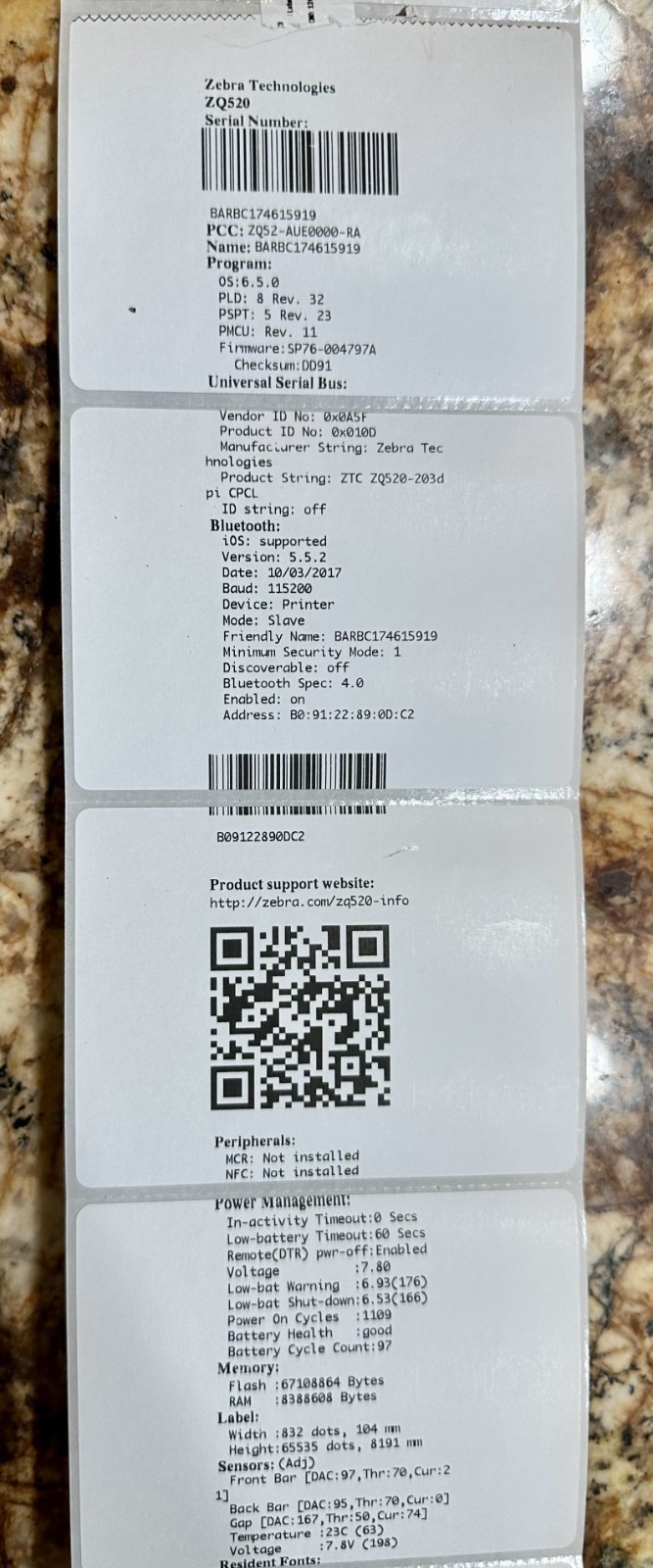 Zebra ZQ520 Mobile Bluetooth Thermal Printer – Works, No Battery Included
