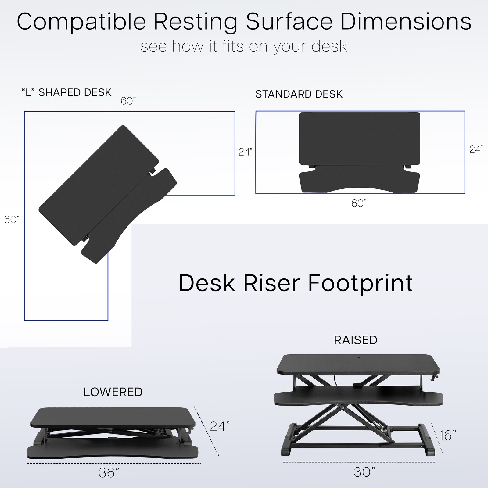 VIVO Black Height Adjustable 36″ Standing Desk Monitor Riser, Sit Stand Tabletop