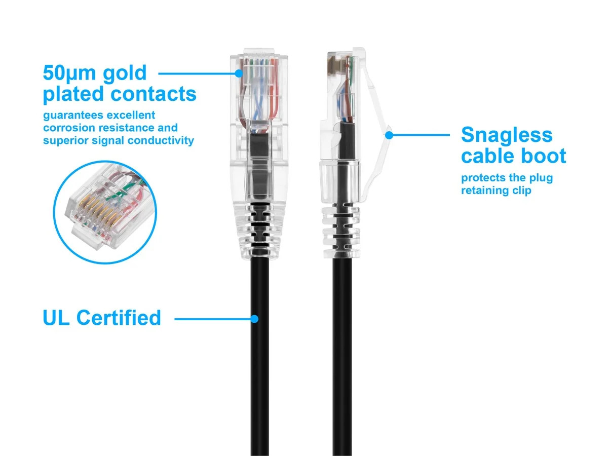 Monoprice Cat6 Ethernet Patch Cable – 7 feet – Black | Snagless RJ45 Stranded