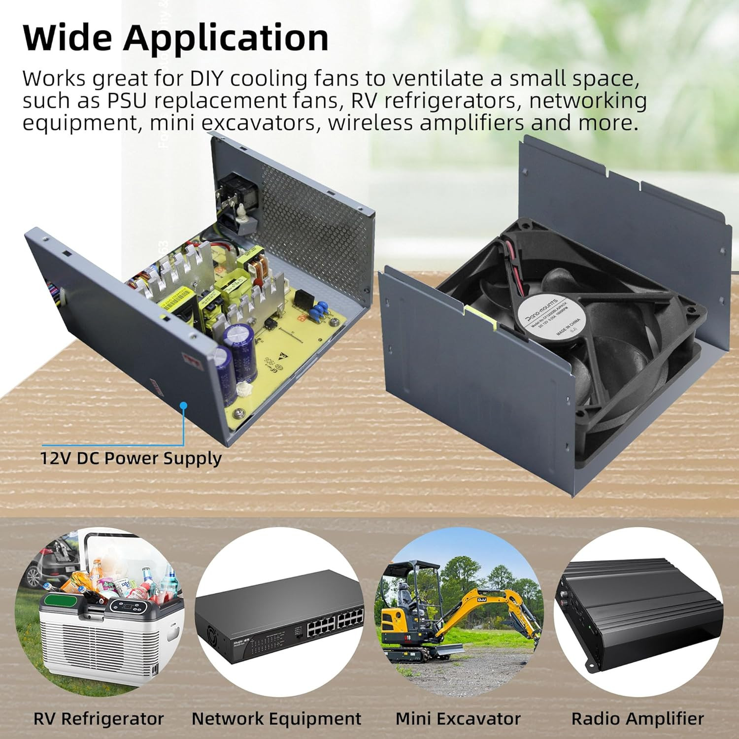 12V DC Fan Strong Quiet 120X120X25Mm 12Cm Small Cooling Fan 2Pin 2Wire 1600RPM H
