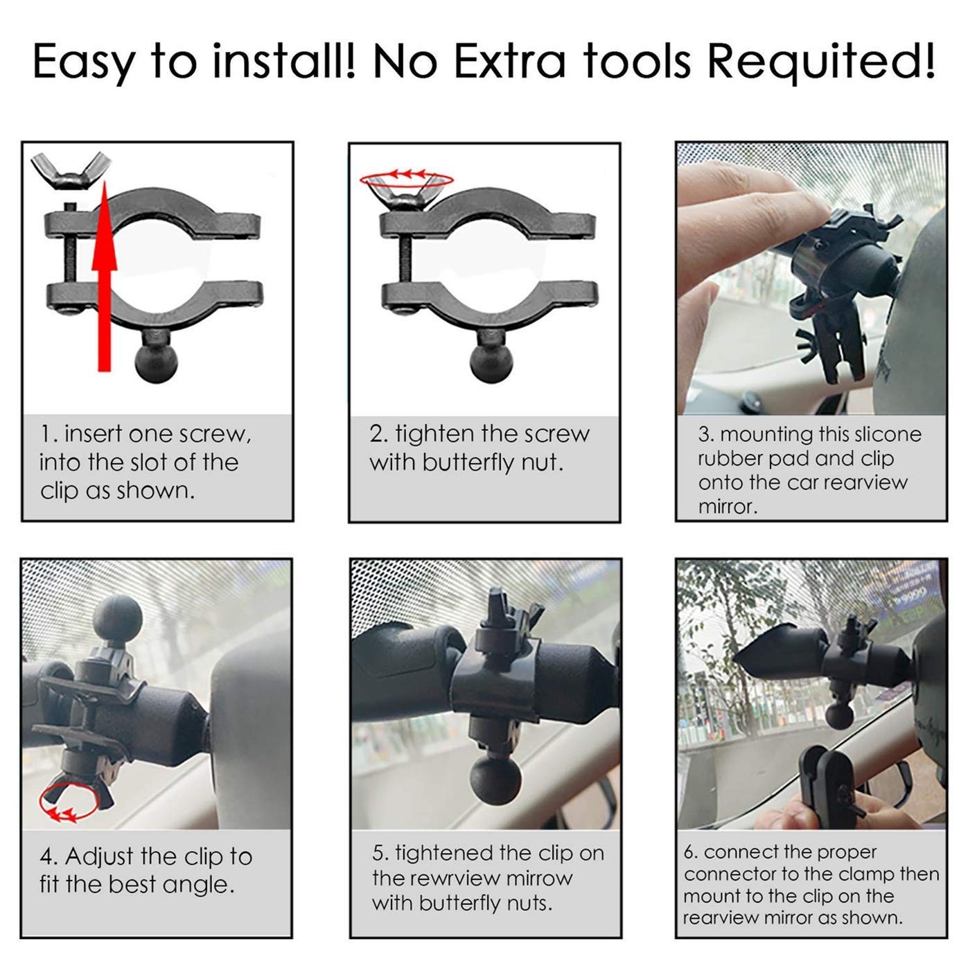 Universal Dash Cam Mount Rear View Mirror Holder with 16 Different Joints