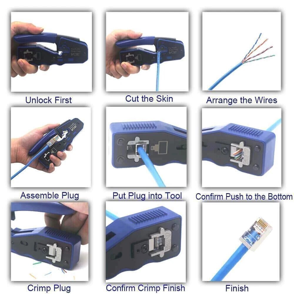 RJ45 Pass Through Crimping Tool for Cat5 Cat5e Cat6 Plugs Connector Network A