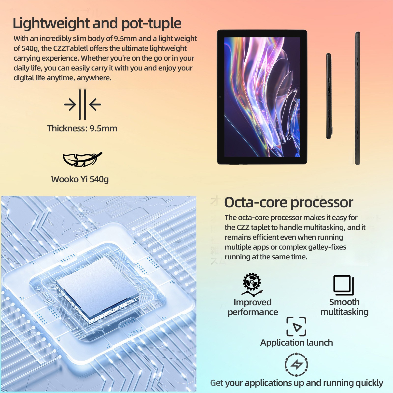 AEEZO 10 inch Octa-Core Android14 Tablet 8+64GB ROM,Dual Camera Bluetooth WIFI