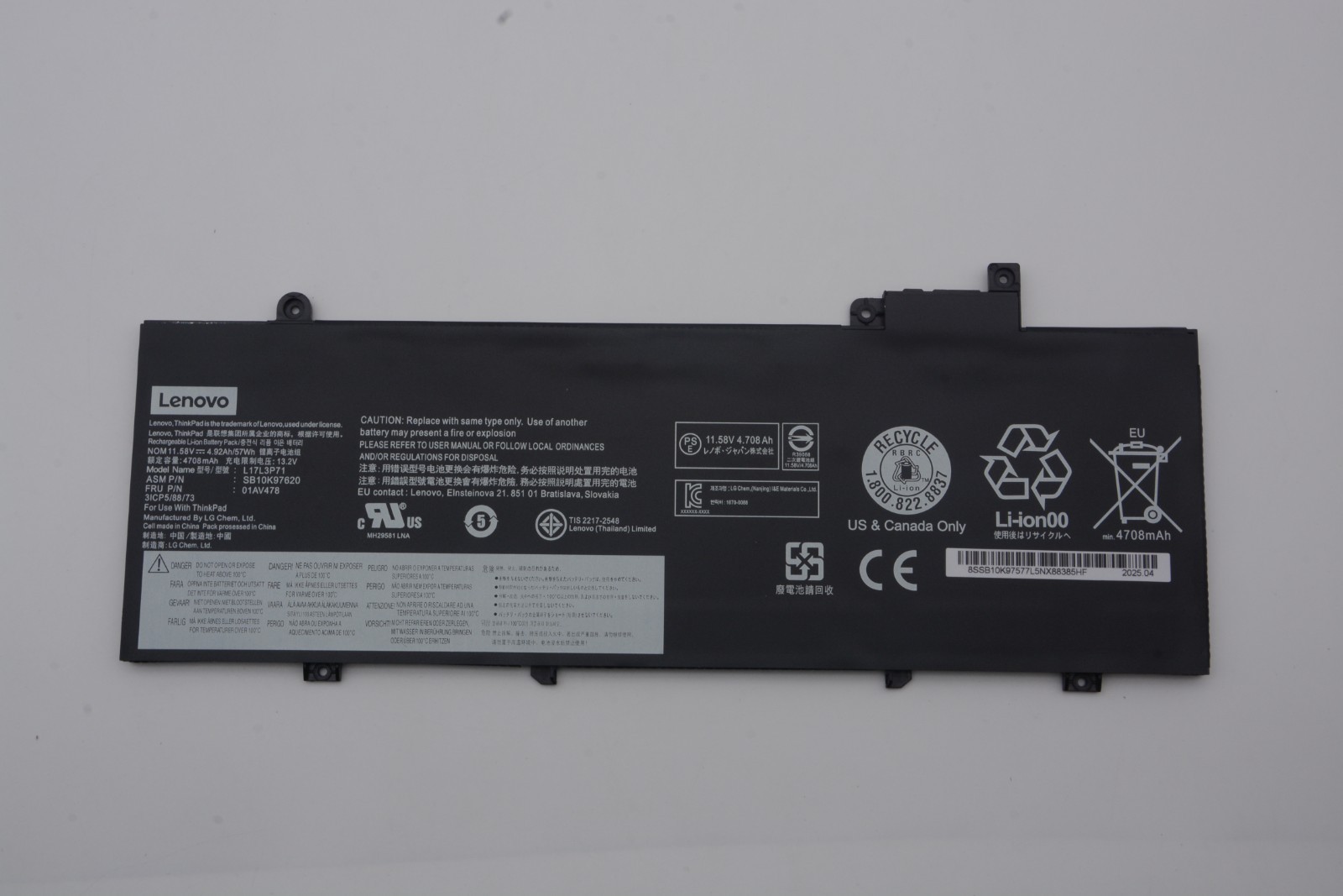 Genuine 01AV478 Battery For Lenovo ThinkPad T480s L17L3P71 01AV479 L17M3P71 57W