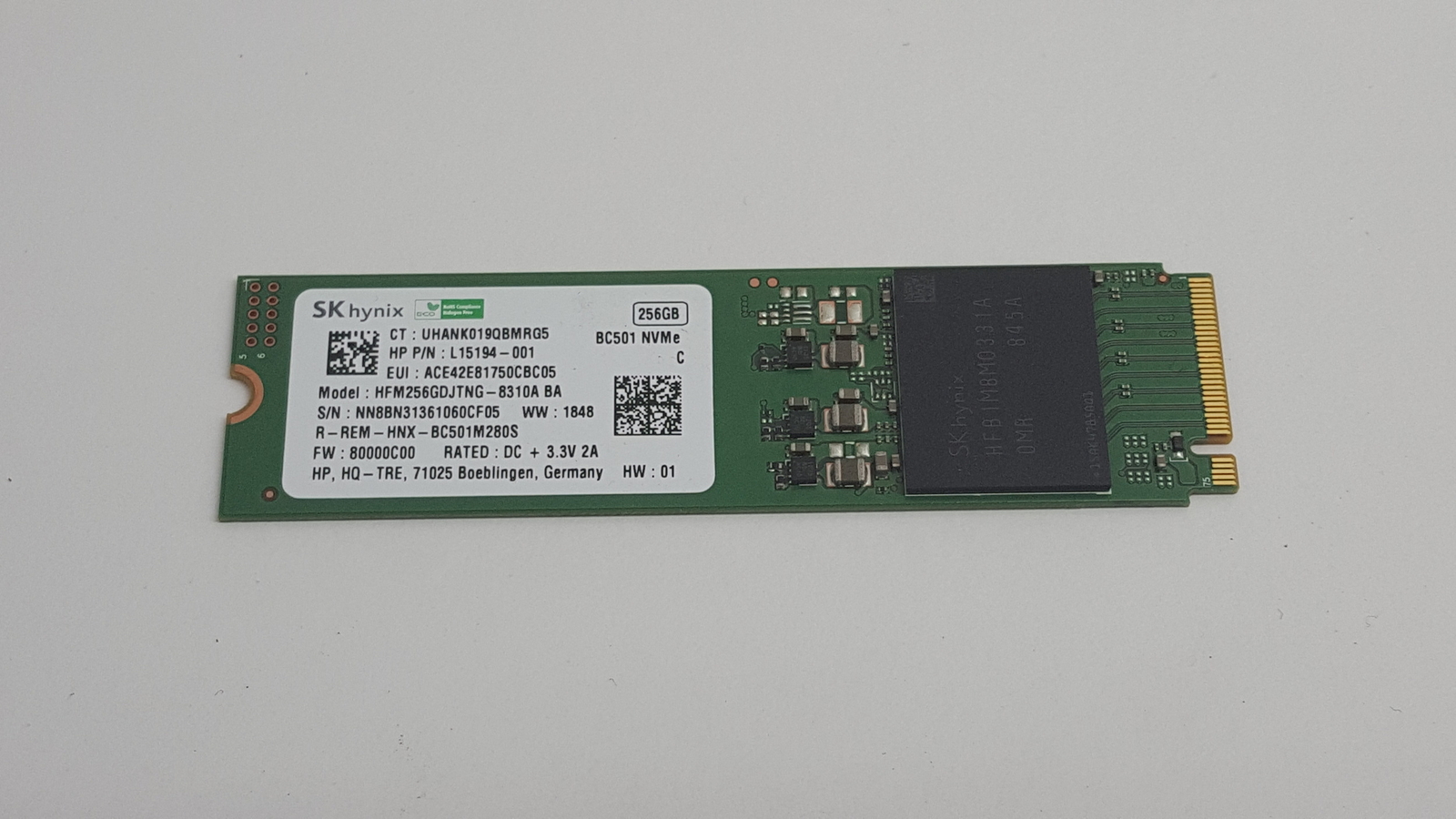 SK Hynix BC501 HFM256GDJTNG-8310A 256 GB NVMe 80mm Solid State Drive