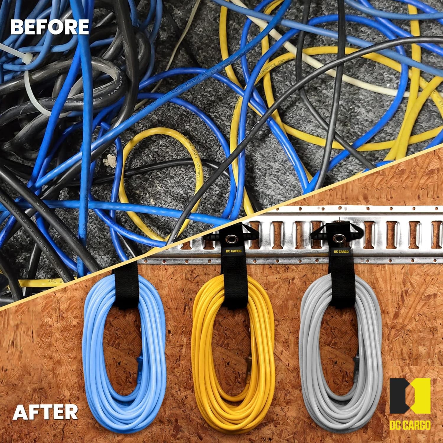 DC Cargo Mall Extension Cord Organizer E-Track 2-pack, Black or White Gray