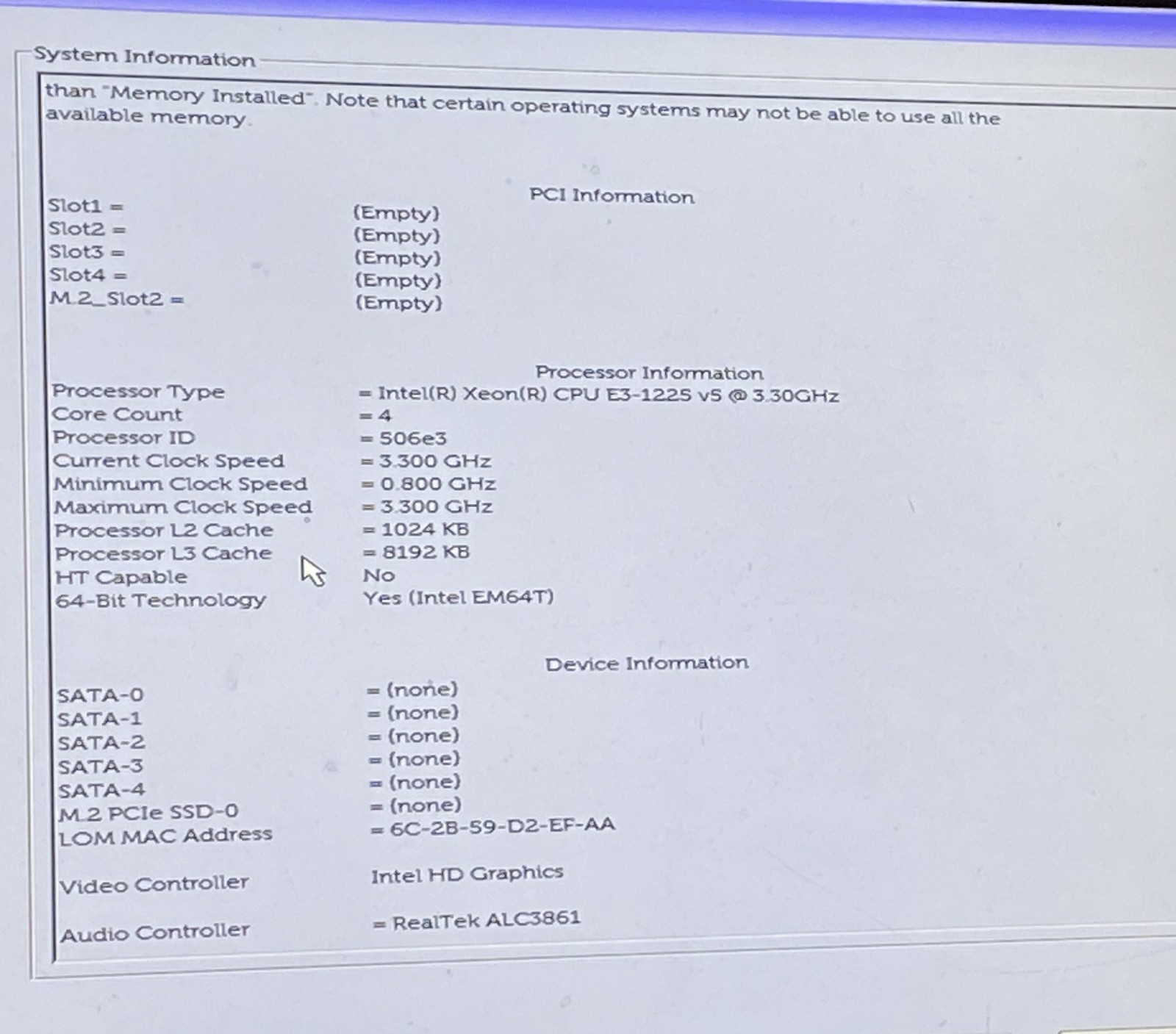Dell Precision Tower 3620 Xeon E3-1225 v5 3.3GHz 8GB RAM NO HDD NO OS Good
