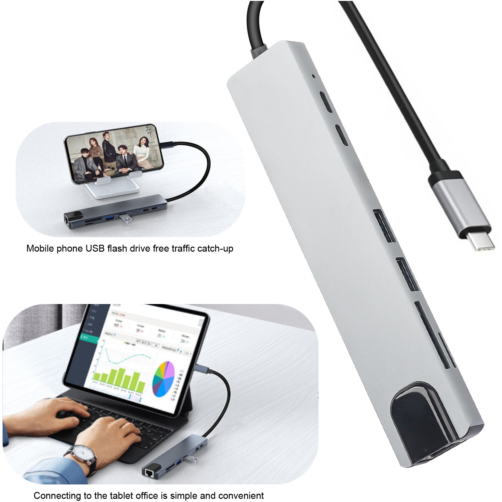 8 in 1 USB-C Hub Type C To USB 3.0 4K HDMI PD Adapter For iPhone Macbook Pro/Air