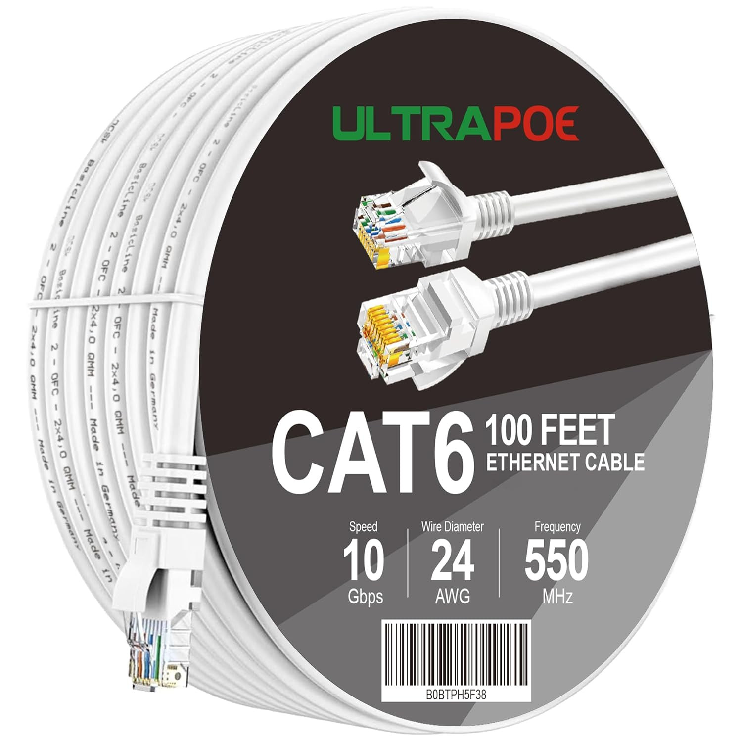 Cat 6 Ethernet Cable 100 Ft, 10Gbps Support Cat7 Cat5E Network, Long Internet LA