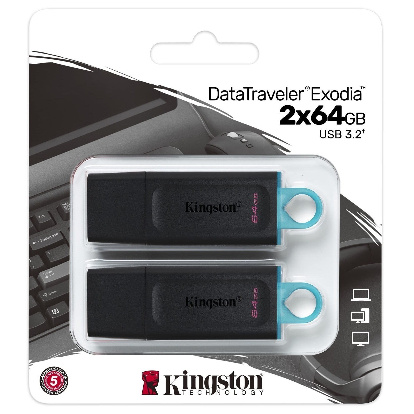 Kingston DataTraveler Exodia 64GB USB 3.2 Flash Drive – 2 Pack DTX/64GB-2P