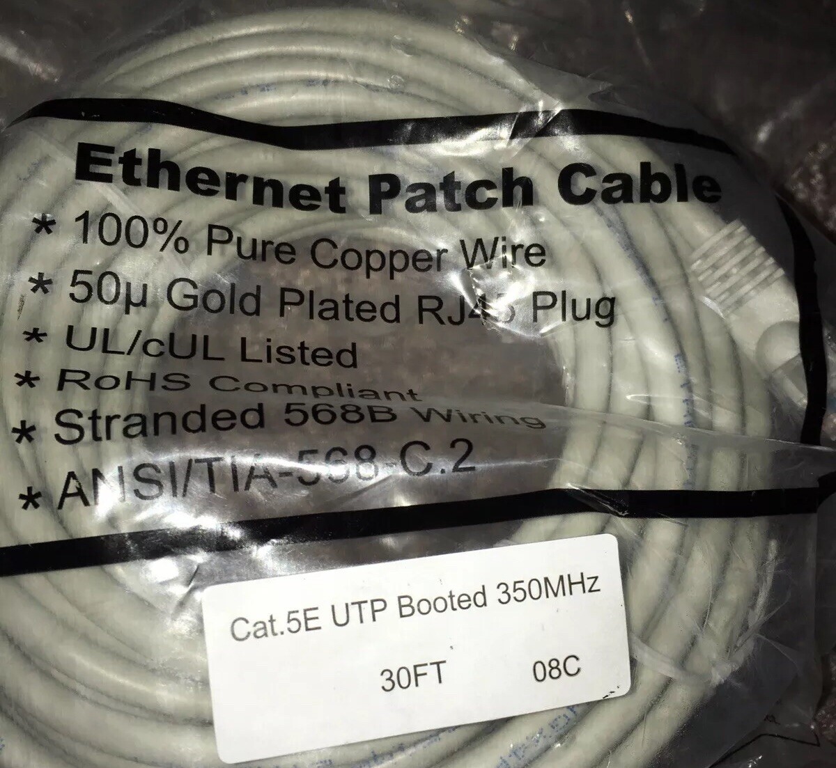 Cat5e Ethernet Patch Cable RJ45 Stranded 350Mhz UTP Copper Wire 30ft Gray