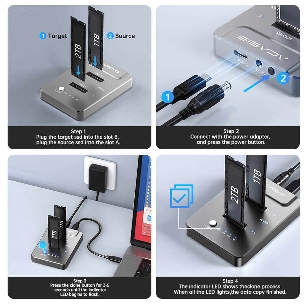 ACASIS USB3.2 Gen2 2×2 20Gbps NVMe M.2 Drive Duplicator Offline Clone Dock