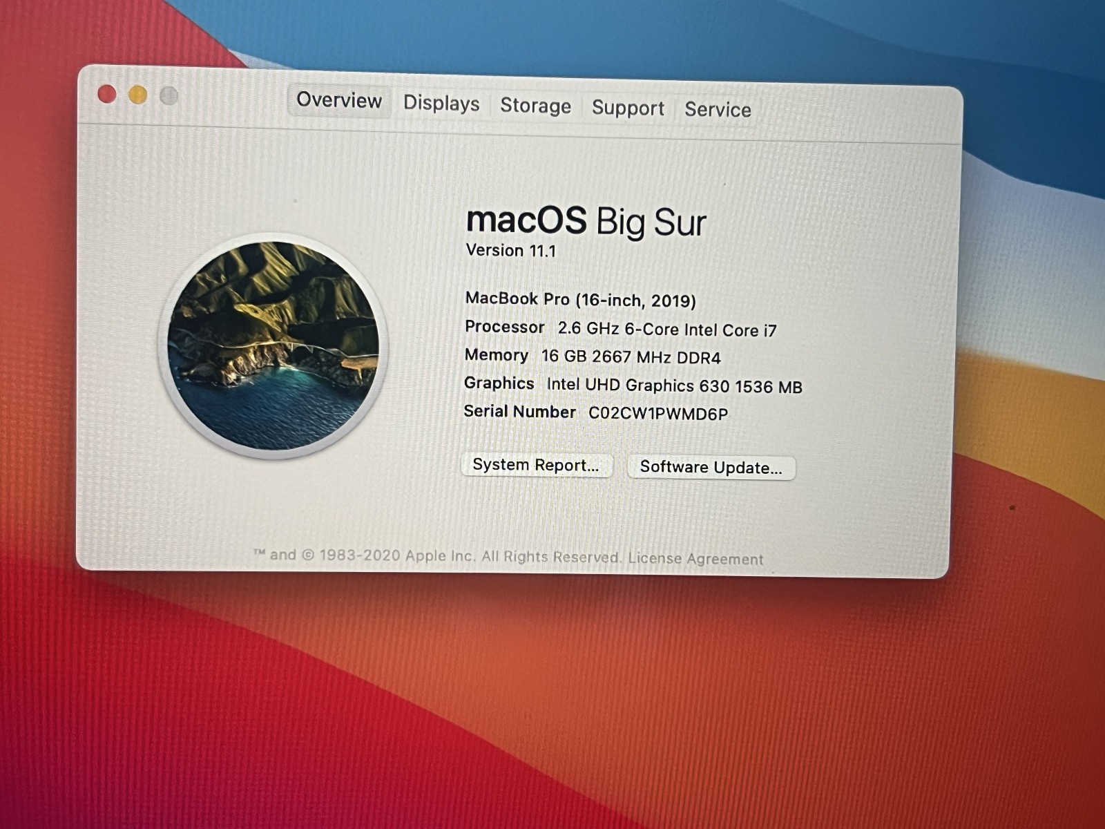Apple Macbook Pro 16″ 2019 A2141, I7-9750H@2.60GHz 16GB/512G Pro 5300M MVVL2LL/A