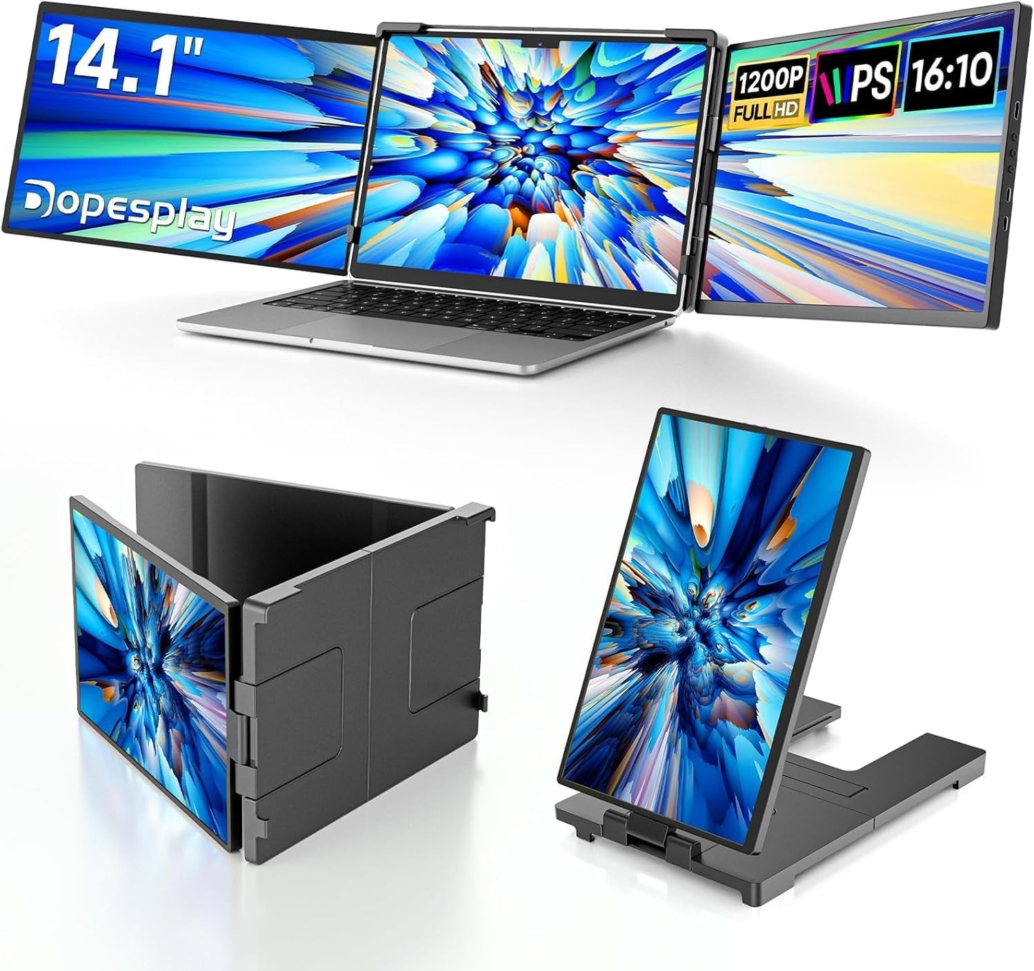 Used | 14.1″ Triple Portable Monitor FHD IPS 1200P Screen Extender Fits 14″-17″