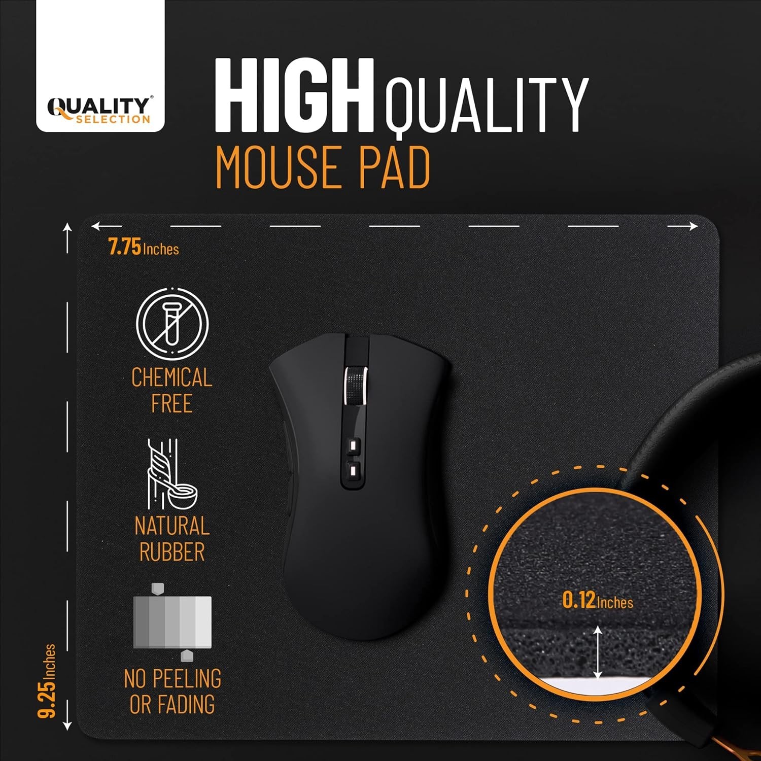 Non-Slip Black Mouse Pad, 7.75×9.25 in, Superb Tracking & Smooth Control
